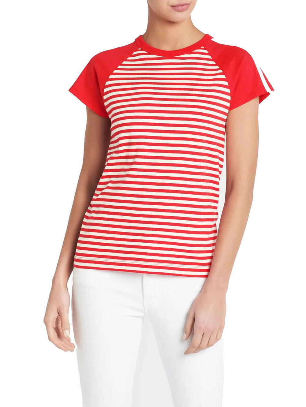 NWT Current/Elliott Red White Striped Saturday Raglan Tee T-Shirt Knit Top 1 S